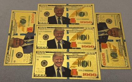 (5) President Donald J. Trump $1000 Gold Foil Commemorative Notes