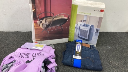 Log Rack, Utility Heater, &lsquo;Future Batgirl&rsquo; pjs and Men&rsquo;s Jeans
