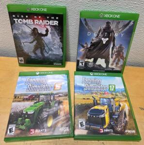Used Xbox One Video Game Lot (Farming Simulator 17 & 19, Destiny, Rise of the Tomb Raider)