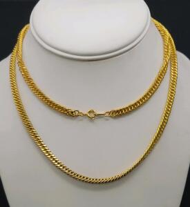 Gold Curb Link Chain Necklace with Spring Ring Clasp