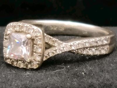 Princess Cut Diamond Engagement Ring, Size 6.75 Stamped 925