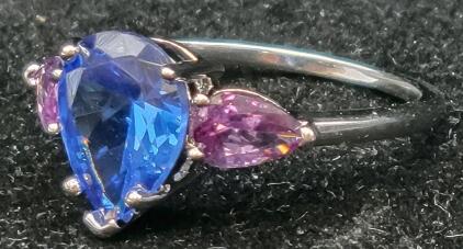 Blue Sapphire & Amethyst Ring, Size 7