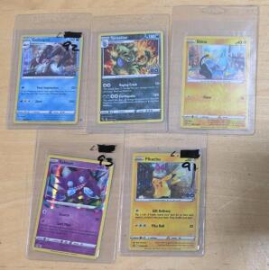 Pok&eacute;mon TCG Lot: Pikachu, Tyranitar, Golisopod, Shinx, Sableye Cards - Near Mint, Sleeved