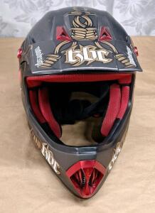 (1) KBC Moto-X Zombie Helmet Motocross MX Dirt Bike Skull Wings Snell DOT, Large / L