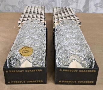 (2) 6-Piece Vintage Anchor Hocking Early American Prescut Clear Glass Coaster Sets