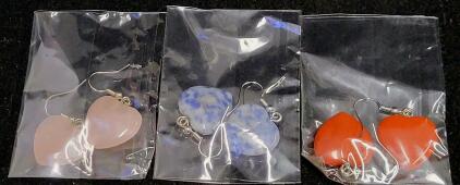 (3) Unopened Heart Shaped Gemstone Earrings