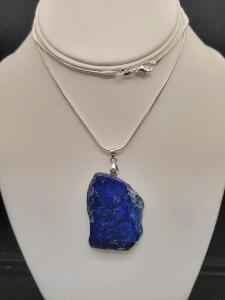 65.75ct Natural Dark Blue Sea Sediment Jasper Gemstone Pendant 24" Necklace