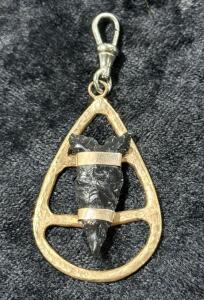 Black Obsidian Arrowhead Pendant in Brass Open Teardrop Frame with Lobster Clasp