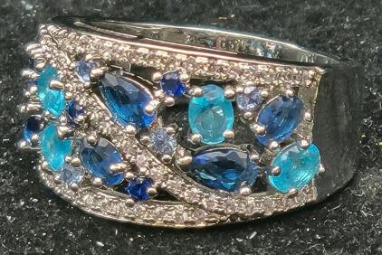 Blue Sapphire & Aquamarine Ring, Size 8