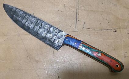 Custom Damascus Steel Chef Knife, 6.5" Blade, Full Tang, Multicolor Handle