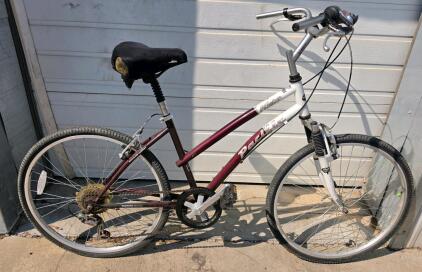 Pacific Vista Step-Through 18-Speed Hybrid Bike, 26" Wheels, Front Suspension, Maroon/White