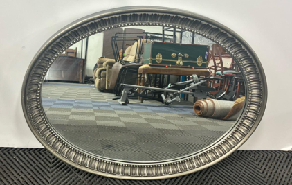 36" Round Wall Mirror with Beaded Metal Frame, Antique Silver Finish