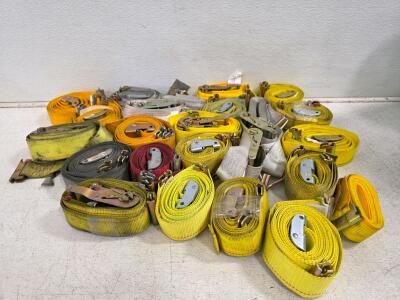 Lot of 24 Ratchet Tie Down Straps, 2" x 27', Flat Hooks, Polyester Webbing, Mixed Colors