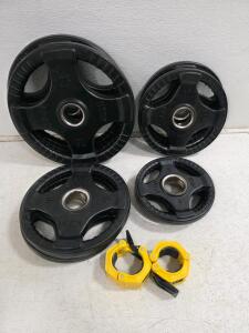 Olympic Weight Plate Set 80 lb (2x25, 4x10, 2x5) w/ Quick-Lock Barbell Collars, Solid Body Brand