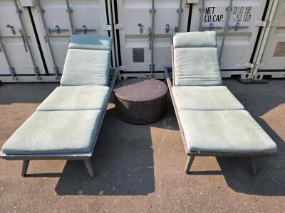 Outdoor Patio Chaise Lounges with Side Table, Adjustable Recline, Synthetic Rattan Frame