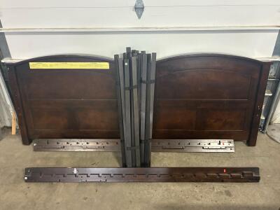 Queen Size Panel Bed Frame Set, Dark Brown Wood, Headboard, Footboard, Side Rails & Slats