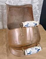 (1) Ceramic Handled Copper Coal Bucket & (1) Ceramic Handled Copper Teapot - 2