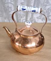 (1) Ceramic Handled Copper Coal Bucket & (1) Ceramic Handled Copper Teapot - 5