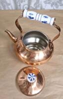(1) Ceramic Handled Copper Coal Bucket & (1) Ceramic Handled Copper Teapot - 6