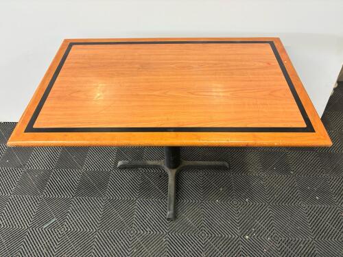 Commercial Restaurant Table 48"x30" Woodgrain Laminate Top Black Metal Pedestal Base