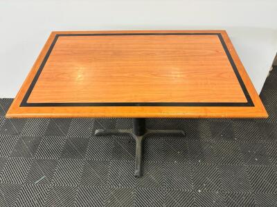 Commercial Restaurant Table 48"x30" Woodgrain Laminate Top Black Metal Pedestal Base