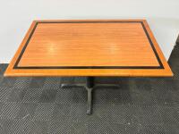 Commercial Restaurant Table 48"x30" Woodgrain Laminate Top Black Metal Pedestal Base