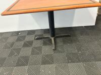 Commercial Restaurant Table 48"x30" Woodgrain Laminate Top Black Metal Pedestal Base - 4