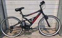 Hyper Shocker 26" Full Suspension Mountain Bike, Steel Frame, 18-Speed, V-Brakes, Black/Red