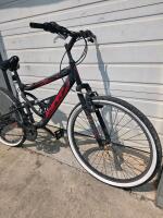 Hyper Shocker 26" Full Suspension Mountain Bike, Steel Frame, 18-Speed, V-Brakes, Black/Red - 2