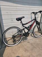 Hyper Shocker 26" Full Suspension Mountain Bike, Steel Frame, 18-Speed, V-Brakes, Black/Red - 3