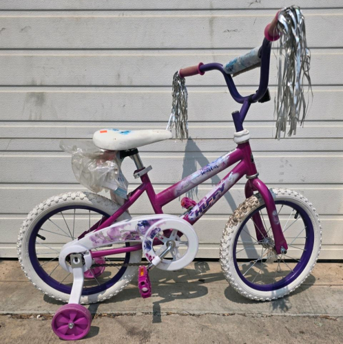 Huffy 16" Disney Frozen Kids Bike, Training Wheels, Coaster Brake, Streamers, Purple/White