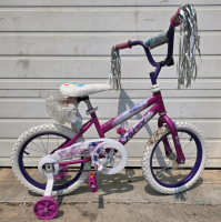 Huffy 16" Disney Frozen Kids Bike, Training Wheels, Coaster Brake, Streamers, Purple/White