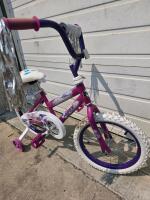 Huffy 16" Disney Frozen Kids Bike, Training Wheels, Coaster Brake, Streamers, Purple/White - 2