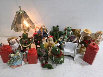 Handmade Plush Collectible Frog Dolls with Unique Fabric Clothing, working touch lamp