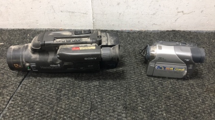 (1) Sony Video 8 Handycam, (1) JVC Camera