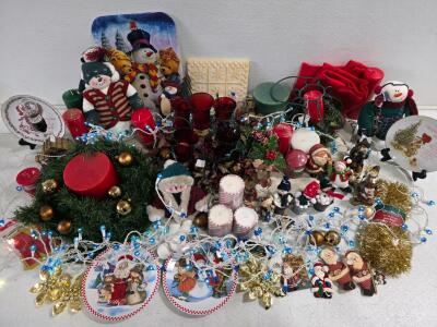 Vintage & Modern Christmas Decorations Lot: Holly Hobbie Plates, Ornaments, Plush Snowmen