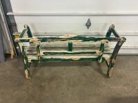 Rustic Wooden Outdoor Bench, Green Painted, 2&ndash;3 Seat, Approx 4.5 Ft, Curved Arms, Needs Restore - 2