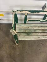 Rustic Wooden Outdoor Bench, Green Painted, 2&ndash;3 Seat, Approx 4.5 Ft, Curved Arms, Needs Restore - 5