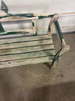 Rustic Wooden Outdoor Bench, Green Painted, 2&ndash;3 Seat, Approx 4.5 Ft, Curved Arms, Needs Restore - 6