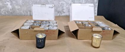 (46) Mercury Glass Votive Candle Holders W/ Electric Candles, (22) Gold & (24) Dark Blue