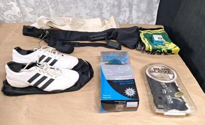 (1) Pair Of Adidas Golf Shoes, Men's Size 10, (1) Pair Of Insta Golf Shoes, Men's Size Medium, (1) 9-Piece Neoprene Iron Club Covers & More