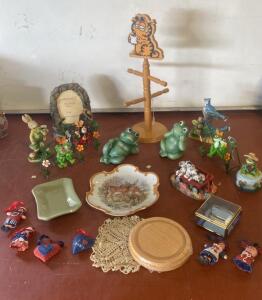 Lot Of Assorted Collectibles: Garfield Mug Tree, Animal Figurines, Decorative Plates, Dolls