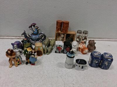 Large Assorted Collectible Salt and Pepper Shaker Lot &ndash; Wizard of Oz, Animals, Tiki, Nautical Themes