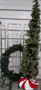 Slim 7ft Pre-Lit Artificial Christmas Tree & 37in Wreath (Turns On), Green, Tree Skirt, Stand Included