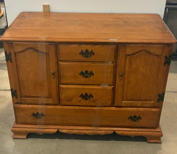 Traditional Colonial Revival Wooden Sideboard Buffet, 4 Drawers, 2 Cabinets, Medium Brown Finish