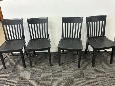 Set of 4 Black Wooden Slat-Back Dining Chairs, Solid Wood, Approx. 35"H x 17.4"W x 17.9"D
