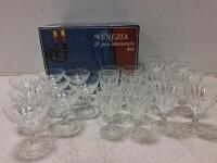 Venezia 24-Piece Clear Pressed Glass Stemware Set with Faceted Design