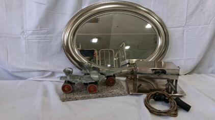 Universal Model BE 930 Electric Waffle Maker, Chromed Steel, Bakelite, c.1930s(tested). vintage skates with quartz decor.