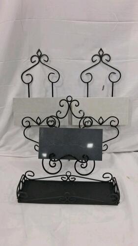 Decorative Wrought Iron Display Stands & Serving Tray Set with Quartz Inserts