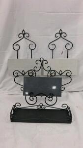 Decorative Wrought Iron Display Stands & Serving Tray Set with Quartz Inserts